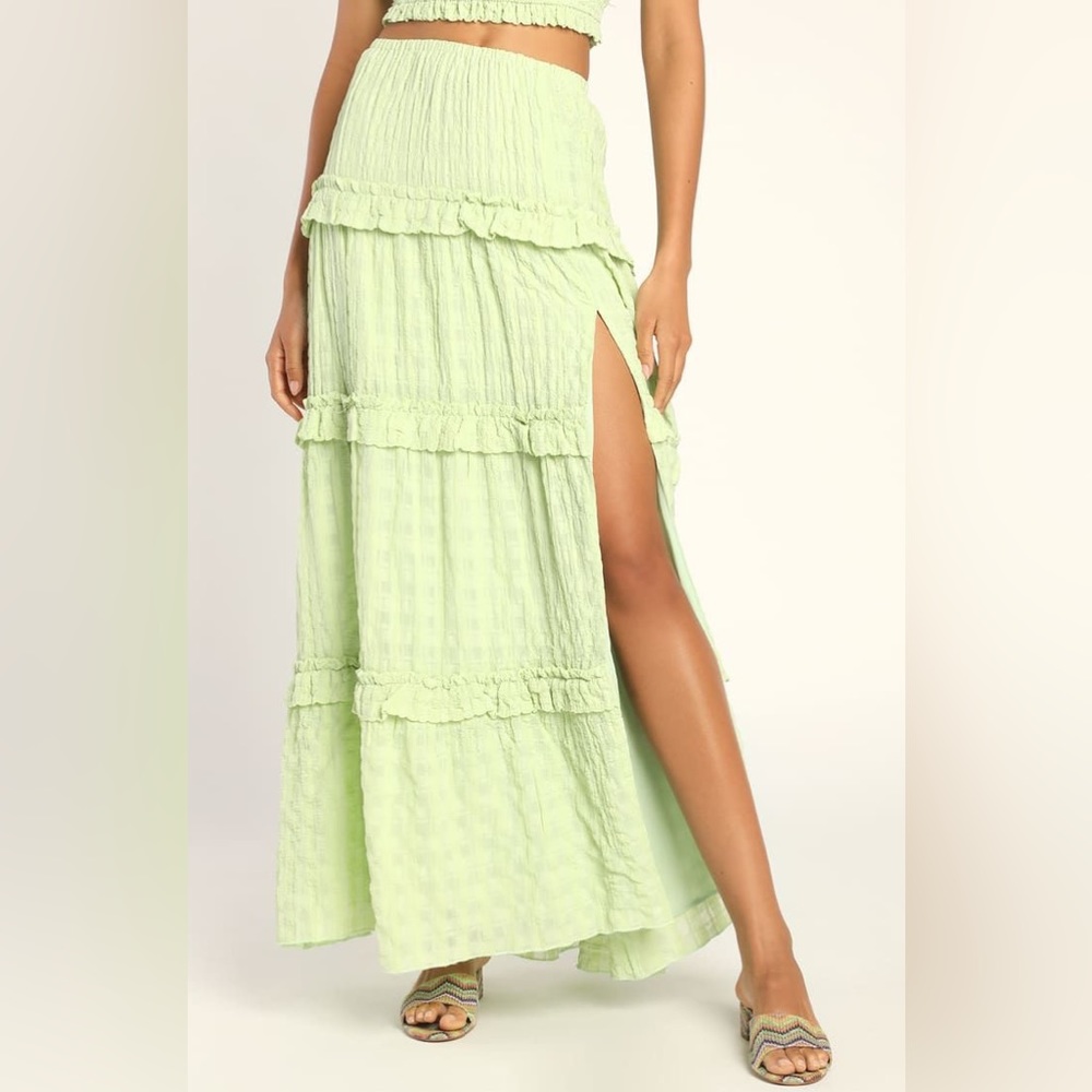 Lulu’s Summer Sophisticate Lime Green Tie-Strap Two-Piece Maxi Dress Siz… - Picture 4 of 14